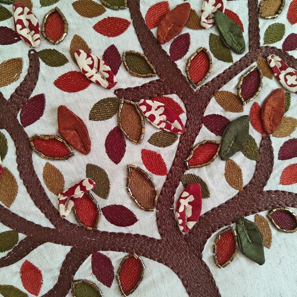 Pier 1 Embroidered Appliqued Pillow Tree Gold Green Orange Leaf Autumn Fall - Picture 8 of 8